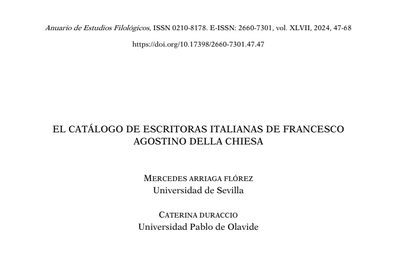 El catálogo de las escritoras italianas de Francesco Agostino della Chiesa, por Mercedes Arriaga Flórez y Caterina Duraccio